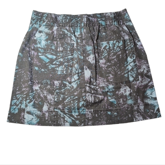 ATM Melillo Abstract Print Ripstop Cotton Skirt Grey Purple Turquoise Camo Sz 6 - Picture 2 of 15